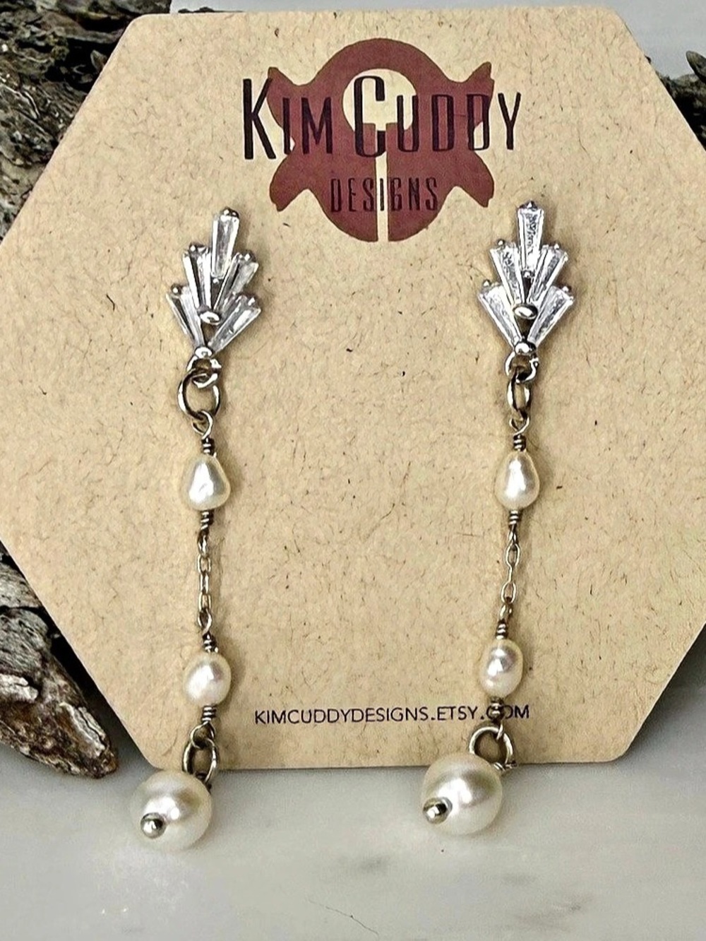 Long CZ White Freshwater Pearl Post Earrings